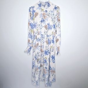 Floral Turtle Neck Long Sleeve Flowy High Low Silk-like Midi Maxi Dress